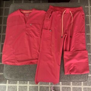 Bright pink fabletics scrubs XL set